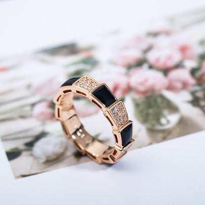[Regalia Jewelry]SERPENTI RING PINK GOLD BLACK MOP DIAMOND PAVED 4MM