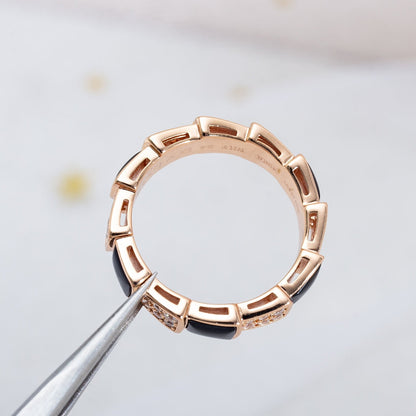 [Regalia Jewelry]SERPENTI RING PINK GOLD BLACK MOP DIAMOND PAVED 4MM