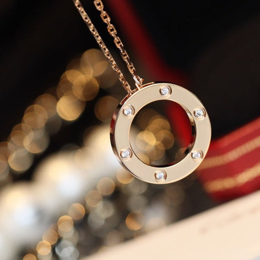 [Regalia Jewelry]LOVE NECKLACE 16MM 6 DIAMONDS PINK GOLD