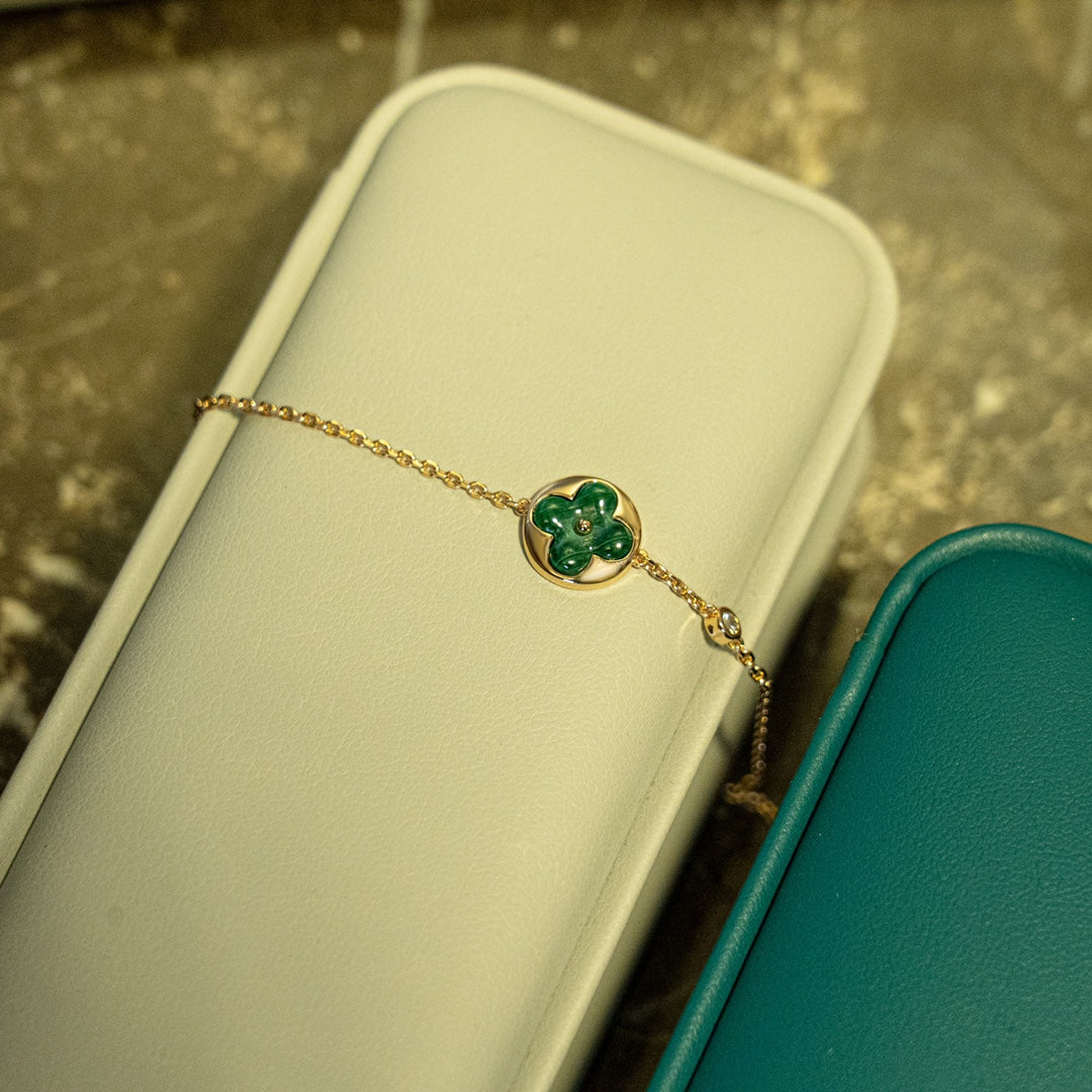[Regalia Jewelry]SUN MALACHITE 1 DIAMOND PINK GOLD BRACELET