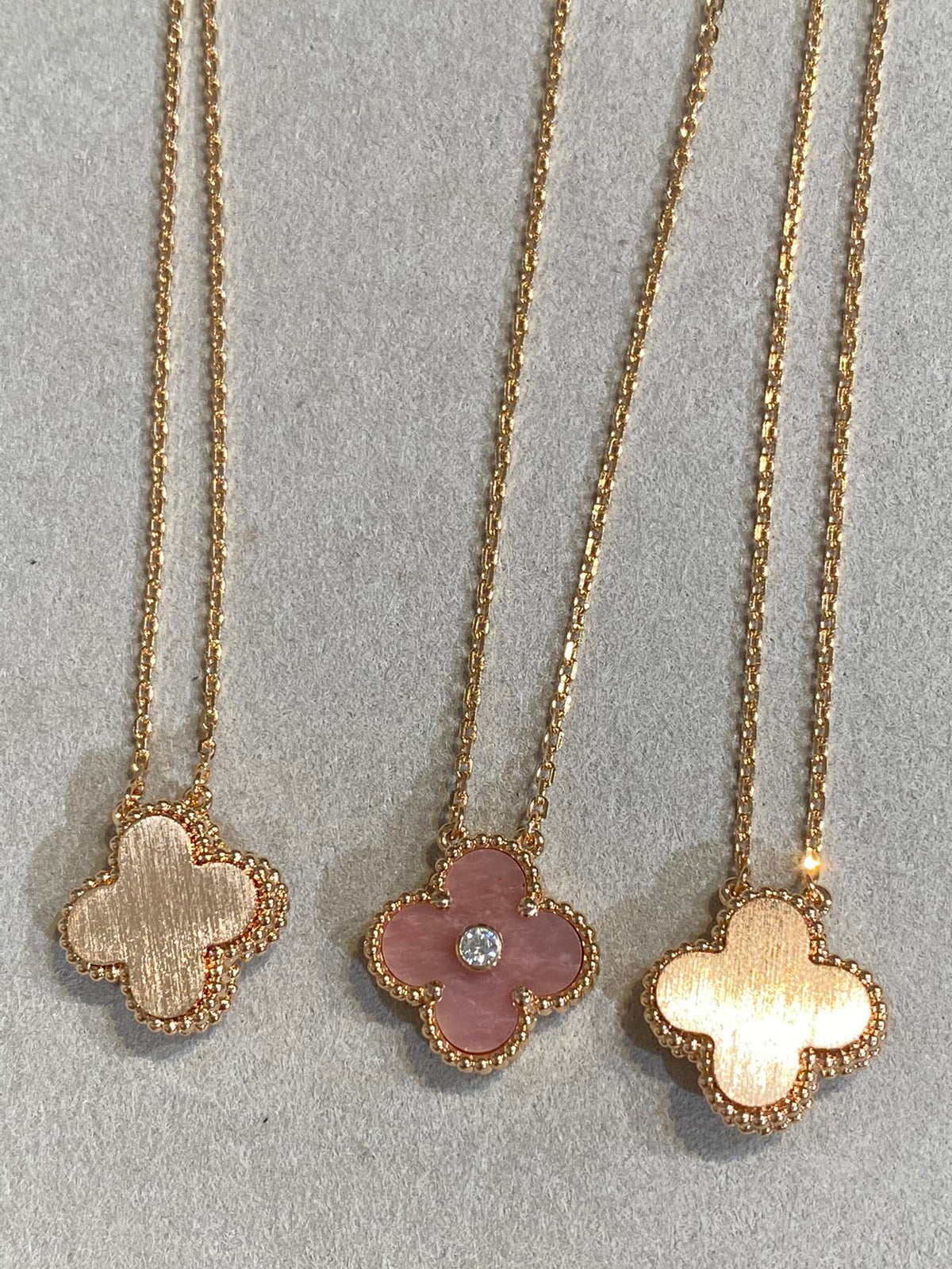 [Regalia Jewelry]CLOVER 15MM DIAMOND RHODONITE NECKLACE