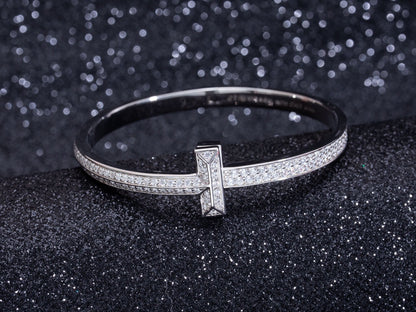 [Regalia Jewels]WIDE DIAMONDS HINGED BANGLE SILVER