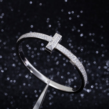 [Regalia Jewels]WIDE DIAMONDS HINGED BANGLE SILVER