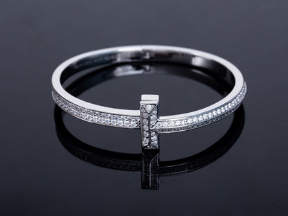 [Regalia Jewels]WIDE DIAMONDS HINGED BANGLE SILVER