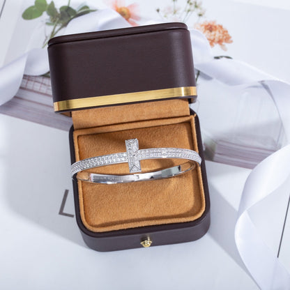 [Regalia Jewels]WIDE DIAMONDS HINGED BANGLE SILVER