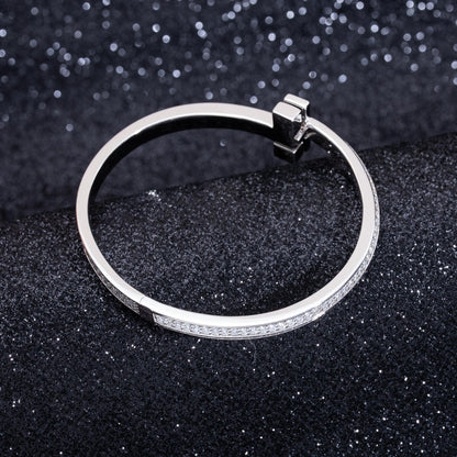 [Regalia Jewels]WIDE DIAMONDS HINGED BANGLE SILVER
