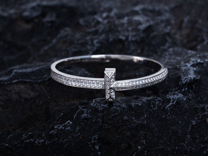 [Regalia Jewels]WIDE DIAMONDS HINGED BANGLE SILVER