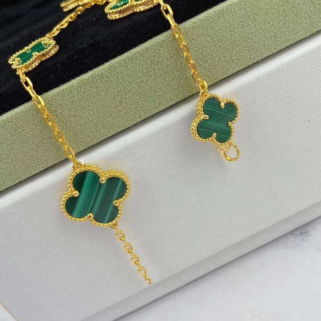 [Regalia Jewelry]MAGIC CLOVER MALACHITE GOLD BRACELET 5 MOTIFS