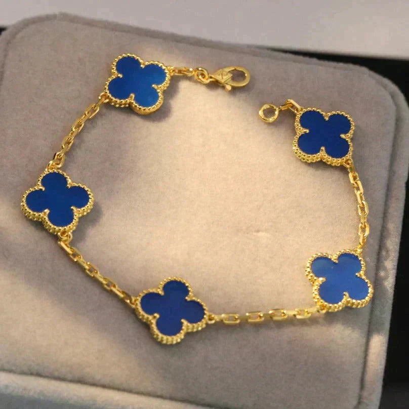 [Regalia Jewelry]CLOVER 5 MOTIFS BLUE AGATE BRACELET