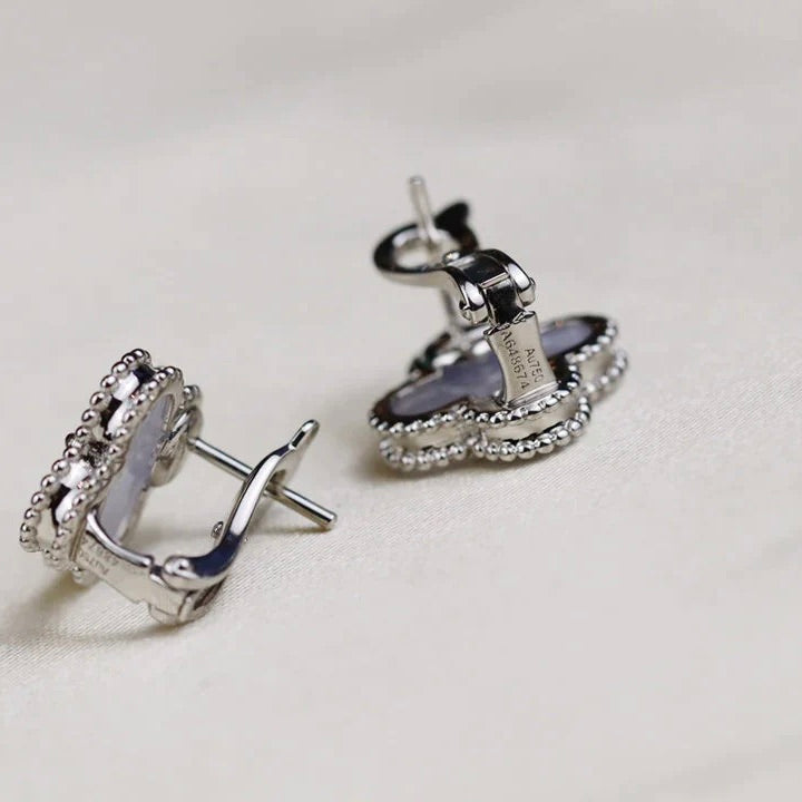 [Regalia Jewelry]CLOVER MEDIUM 1 MOTIFS  WHITE MOP EARRINGS SILVER