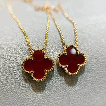[Regalia Jewelry]CLOVER 15MM CARNELIAN SINGLE FLOWER NECKLACE