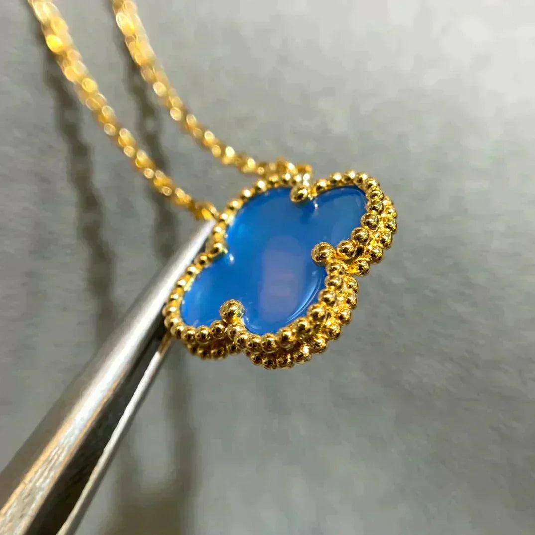[Regalia Jewelry]CLOVER 15MM BLUE AGATE NECKLACE
