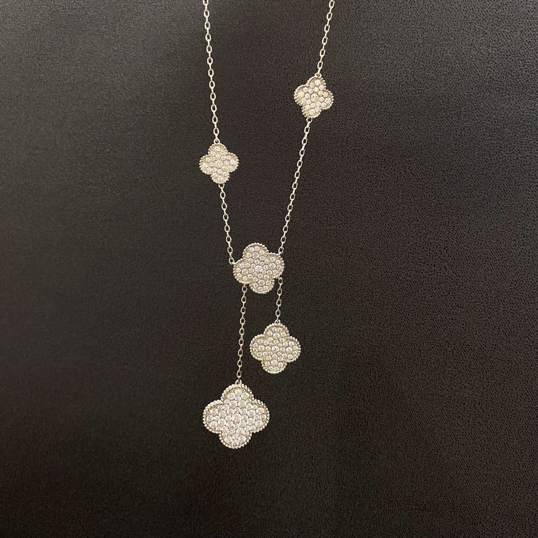 [Regalia Jewelry]CLOVER 5 MOTIFS SILVER DIAMONDS NECKLACE