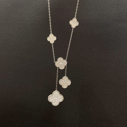 [Regalia Jewelry]CLOVER 5 MOTIFS SILVER DIAMONDS NECKLACE