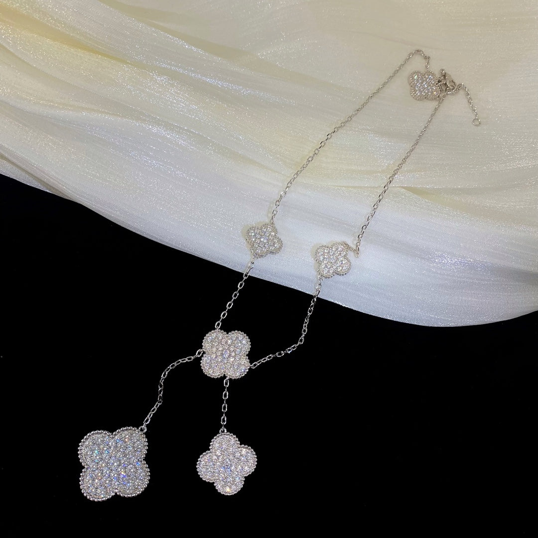 [Regalia Jewelry]CLOVER 5 MOTIFS SILVER DIAMONDS NECKLACE