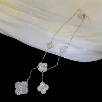 [Regalia Jewelry]CLOVER 5 MOTIFS SILVER DIAMONDS NECKLACE
