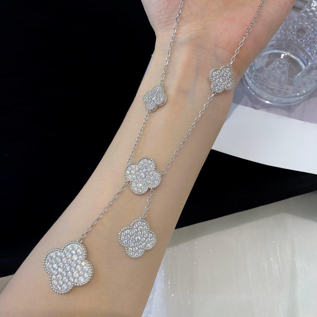 [Regalia Jewelry]CLOVER 5 MOTIFS SILVER DIAMONDS NECKLACE