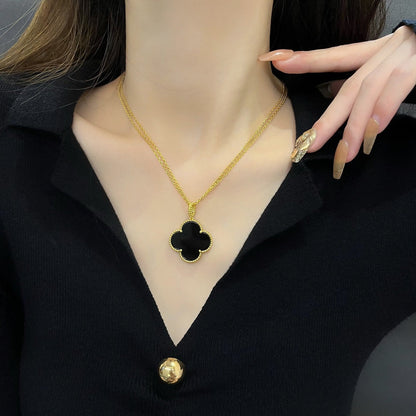 [Regalia Jewelry]CLOVER 25MM NECKLACE GOLD ONYX