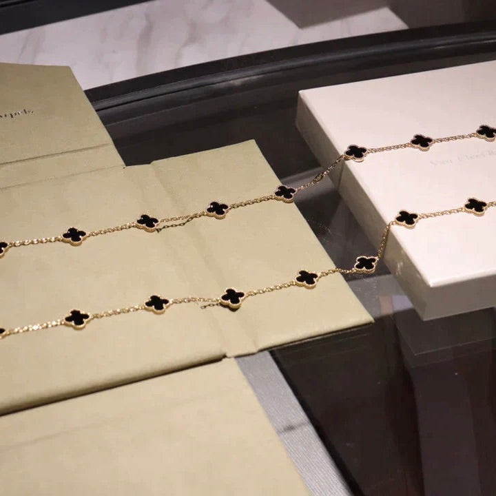[Regalia Jewelry]CLOVER 20 MOTIFS ONYX NECKLACE