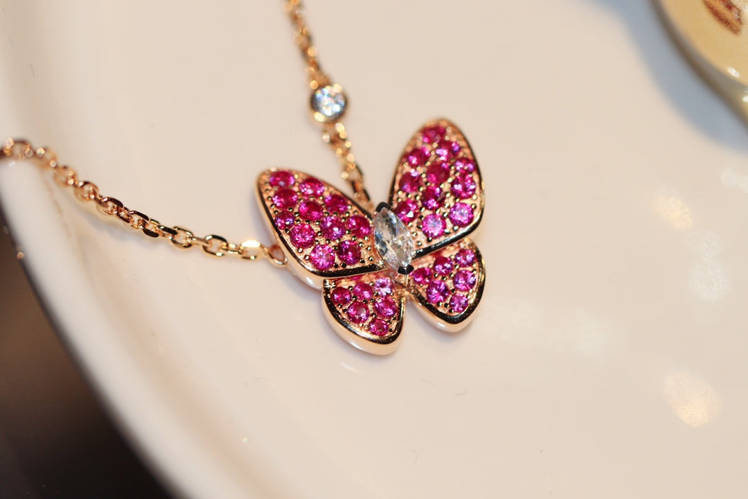 [Regalia Jewelry]BUTTERFLY RED DIAMOND ROSE GOLD NECKLACE