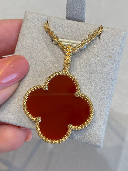 [Regalia Jewelry]CLOVER 25MM NECKLACE GOLD CARNELIAN