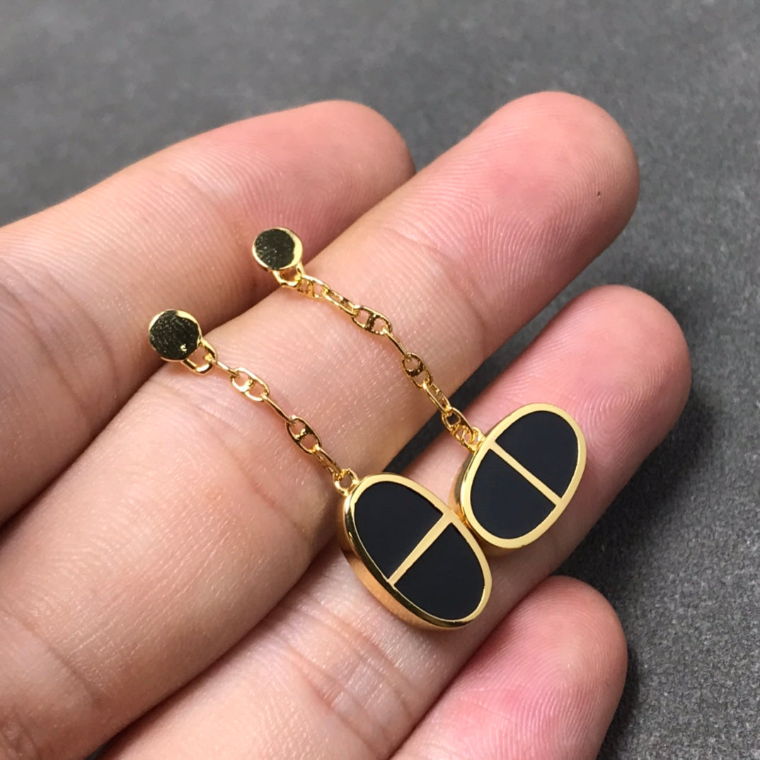 [Regalia Jewelry]CHAINE VERSO BLACK CERAMIC SILVER EARRINGS