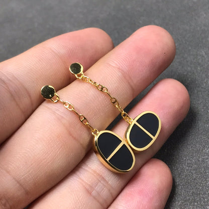 [Regalia Jewelry]CHAINE VERSO BLACK CERAMIC SILVER EARRINGS