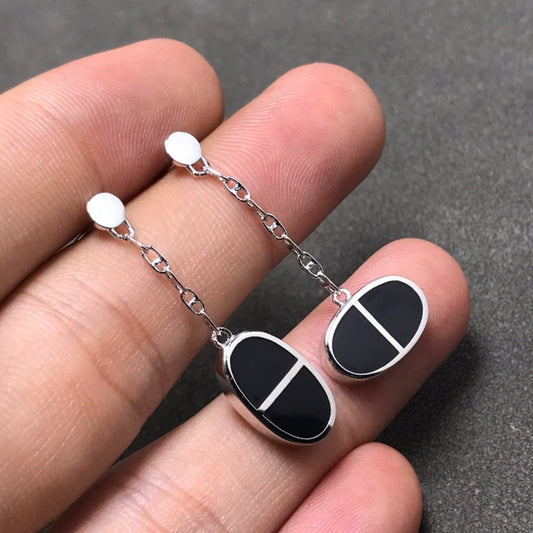 [Regalia Jewelry]CHAINE VERSO BLACK CERAMIC SILVER EARRINGS