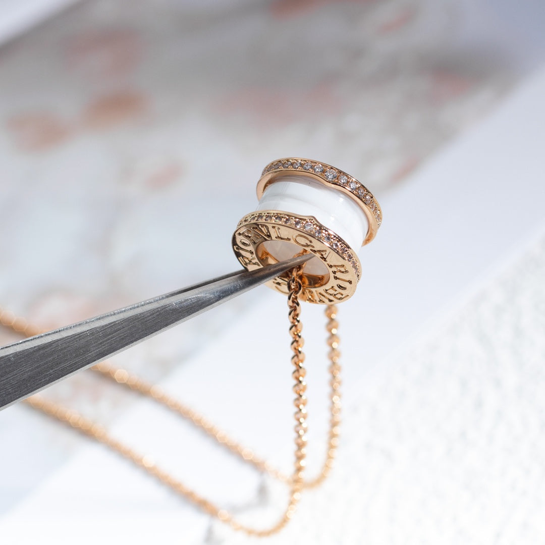 [Regalia Jewelry]ZERO 1 WHITE CERAMIC PINK GOLD DIAMOND NECKLACE