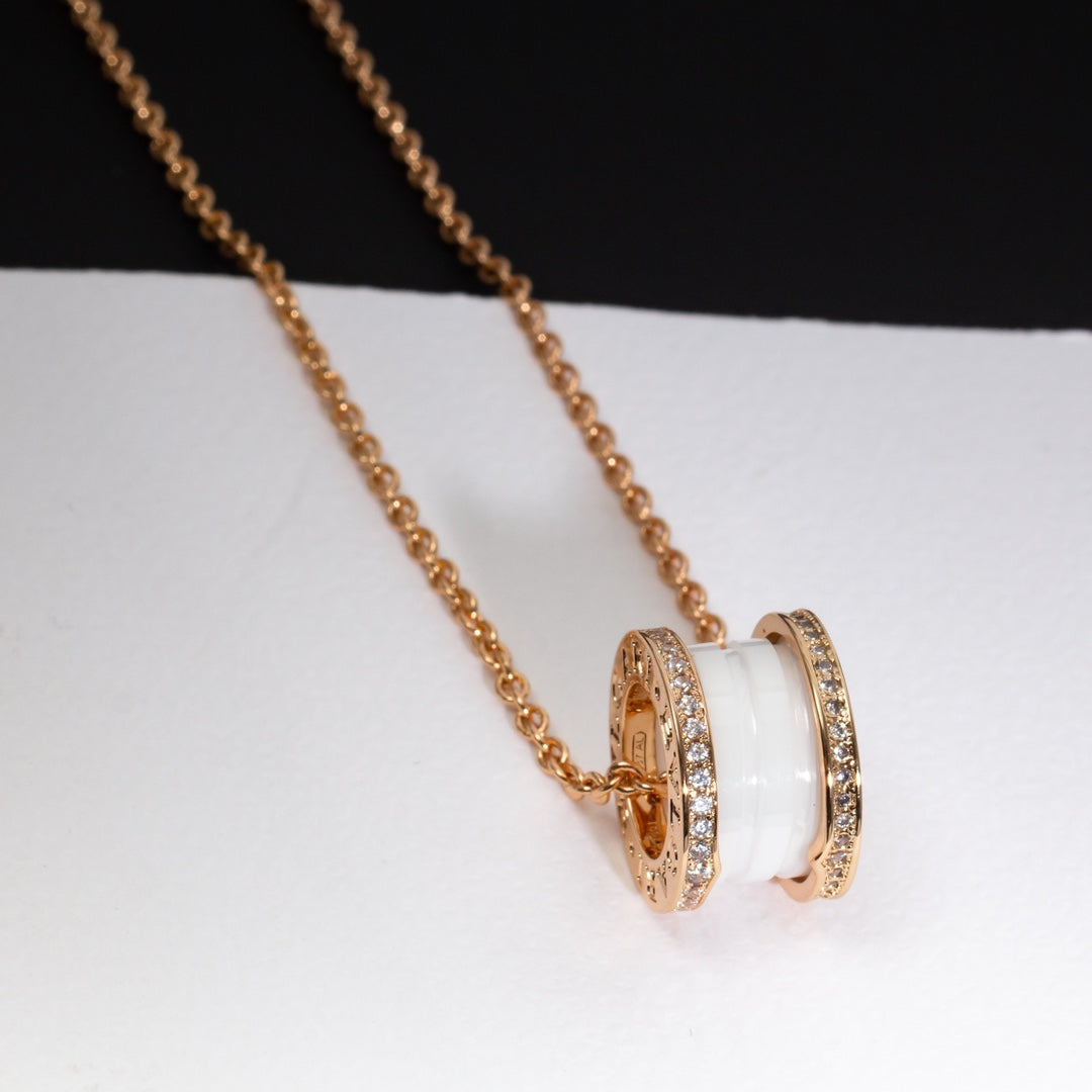 [Regalia Jewelry]ZERO 1 WHITE CERAMIC PINK GOLD DIAMOND NECKLACE