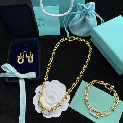 [Regalia Jewels]HARDWEAR LINK DIAMOND GOLD EARRINGS