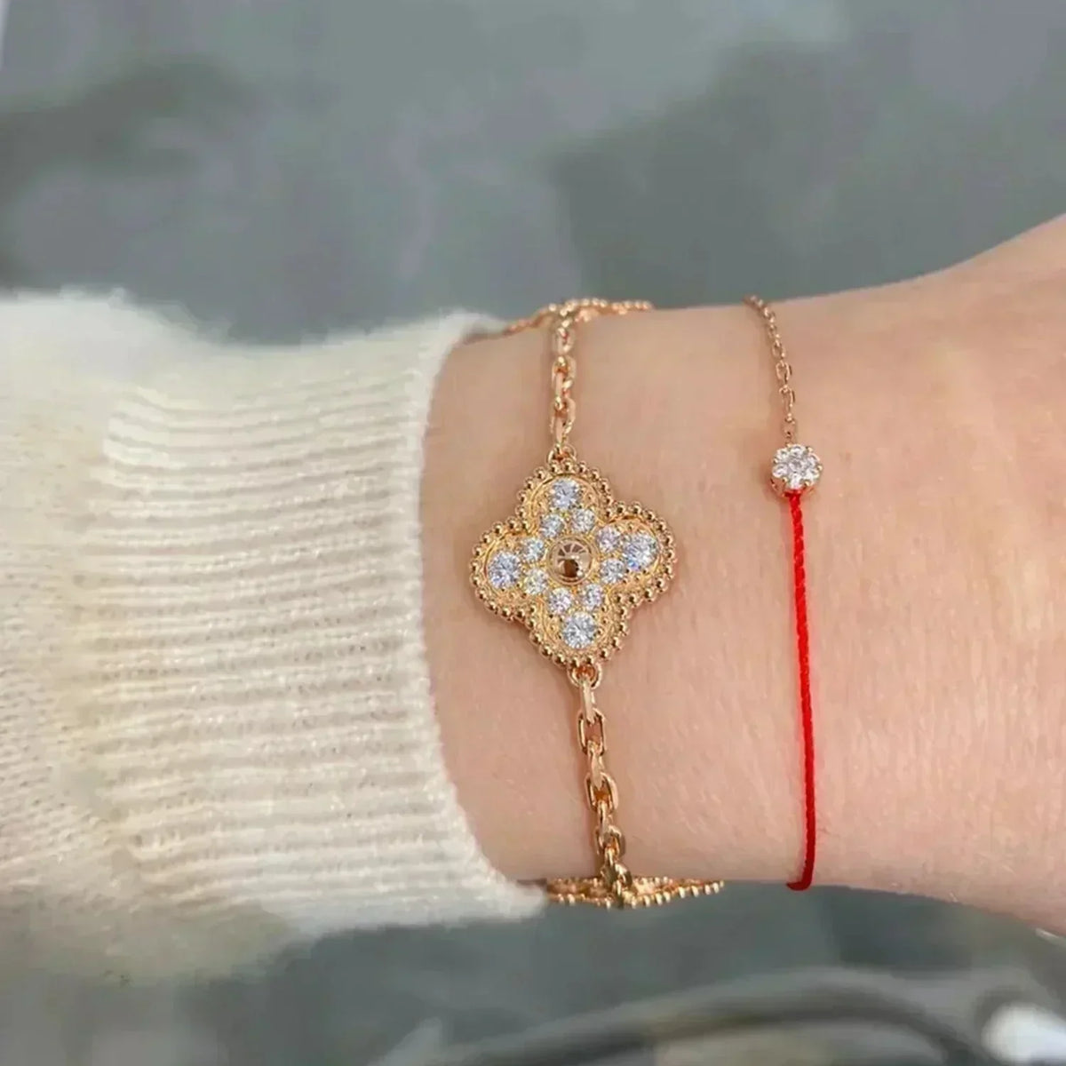[Regalia Jewelry]CLOVER 5 MOTIFS  FULL DIAMOND BRACELET