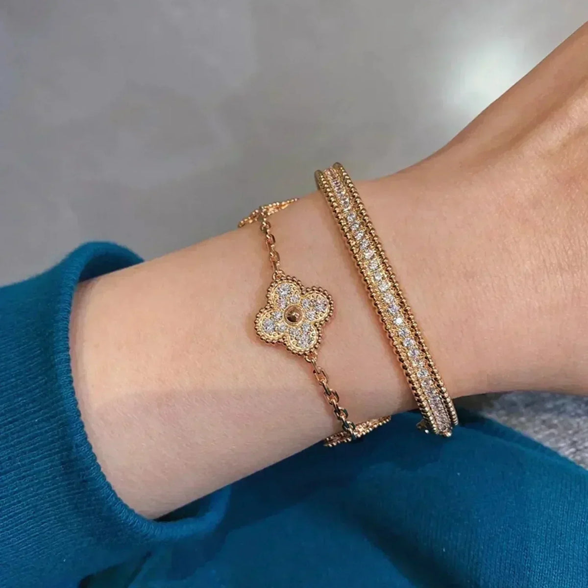 [Regalia Jewelry]CLOVER 5 MOTIFS  FULL DIAMOND BRACELET
