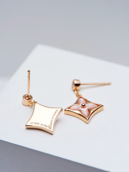 [Regalia Jewelry]DOUBLE STAR PINK GOLD MOP DROP EARRINGS