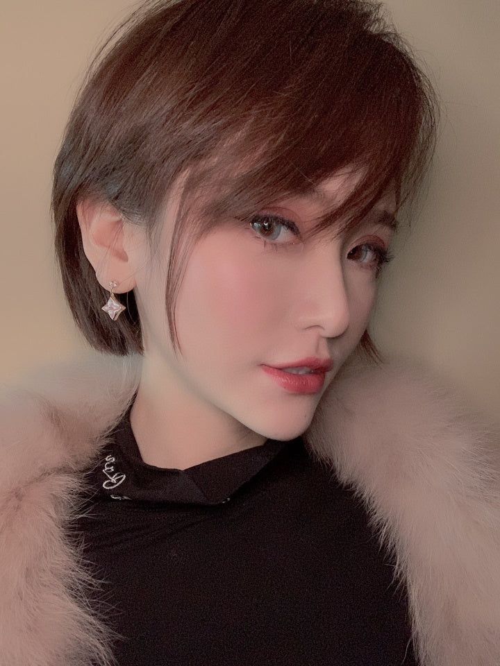 [Regalia Jewelry]DOUBLE STAR PINK GOLD MOP DROP EARRINGS