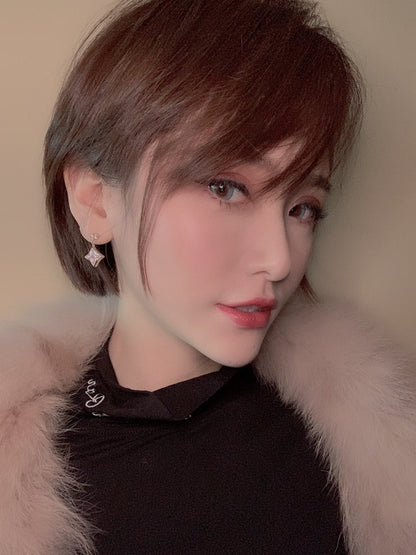 [Regalia Jewelry]DOUBLE STAR PINK GOLD MOP DROP EARRINGS