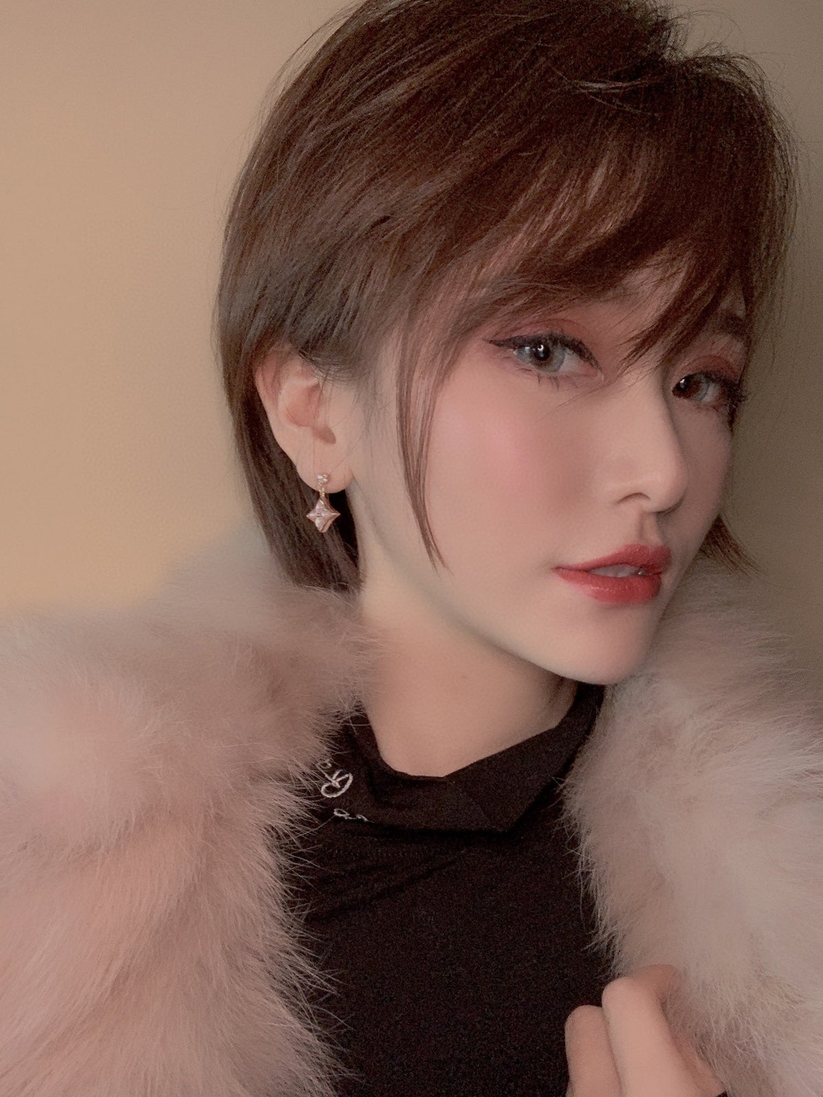 [Regalia Jewelry]DOUBLE STAR PINK GOLD MOP DROP EARRINGS