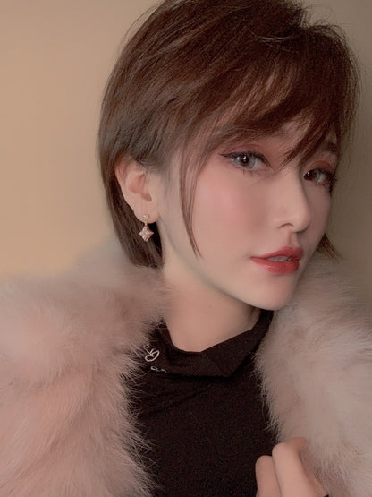 [Regalia Jewelry]DOUBLE STAR PINK GOLD MOP DROP EARRINGS