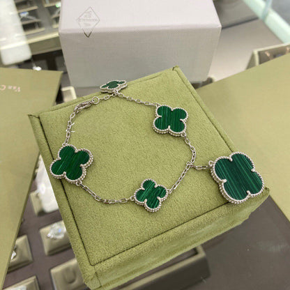 [Regalia Jewelry]CLOVER 5 MOTIFS SIVLER MALACHITE BRACELET