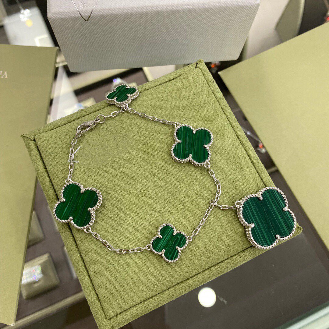 [Regalia Jewelry]CLOVER 5 MOTIFS SIVLER MALACHITE BRACELET