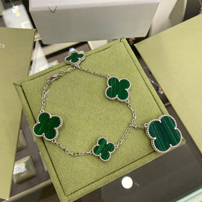 [Regalia Jewelry]CLOVER 5 MOTIFS SIVLER MALACHITE BRACELET