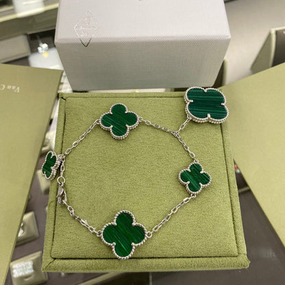 [Regalia Jewelry]CLOVER 5 MOTIFS SIVLER MALACHITE BRACELET
