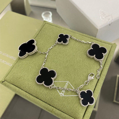 [Regalia Jewelry]CLOVER 5 MOTIFS SIVLER ONYX BRACELET