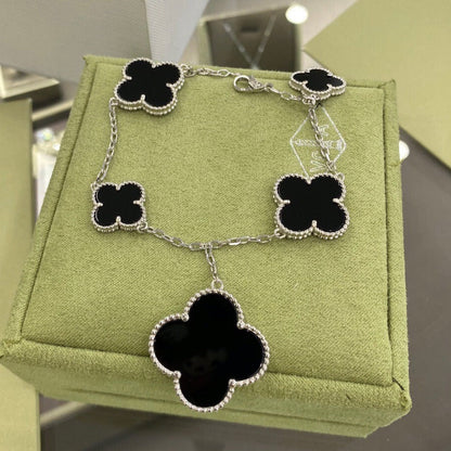 [Regalia Jewelry]CLOVER 5 MOTIFS SIVLER ONYX BRACELET