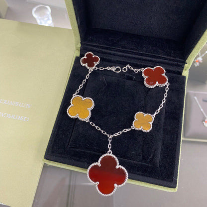 [Regalia Jewelry]CLOVER 5 MOTIFS SIVLER CARNELIAN TIGER EYE BRACELET