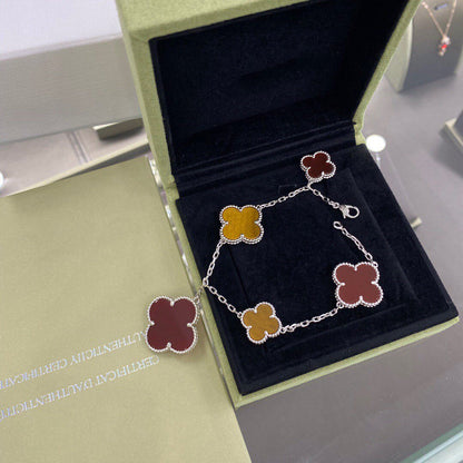 [Regalia Jewelry]CLOVER 5 MOTIFS SIVLER CARNELIAN TIGER EYE BRACELET