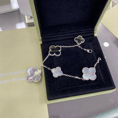 [Regalia Jewelry]CLOVER 5 MOTIFS SIVLER DARK MOP BRACELET