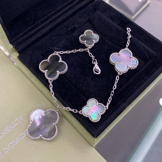 [Regalia Jewelry]CLOVER 5 MOTIFS SIVLER DARK MOP BRACELET