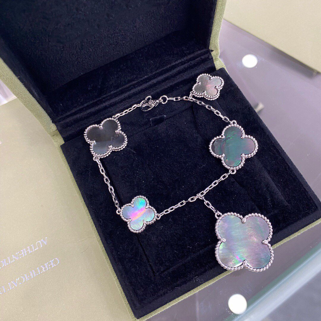 [Regalia Jewelry]CLOVER 5 MOTIFS SIVLER DARK MOP BRACELET