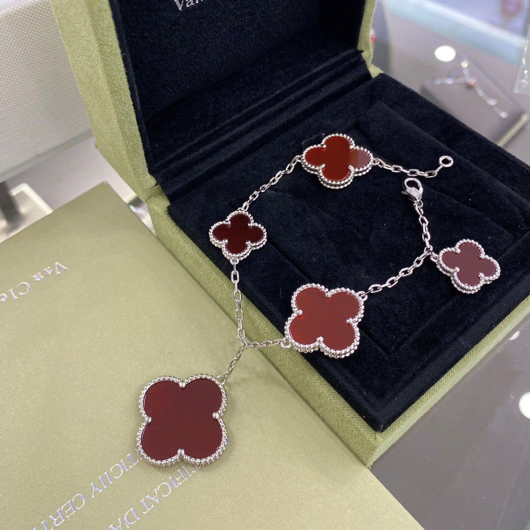 [Regalia Jewelry]CLOVER 5 MOTIFS SIVLER CARNELIAN BRACELET